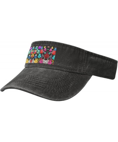 Colorful Guitars Adult Sunscreen Visor Hats Womens Men Wide Brim Beach Sun Visor Hat Open Top Design Black $12.11 Visors