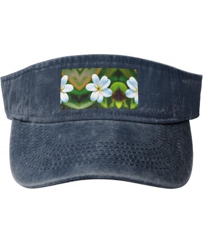 Hawaii Flower Adult Sunscreen Visor Hats Womens Men Wide Brim Beach Sun Visor Hat Open Top Design Navy Blue $10.14 Visors