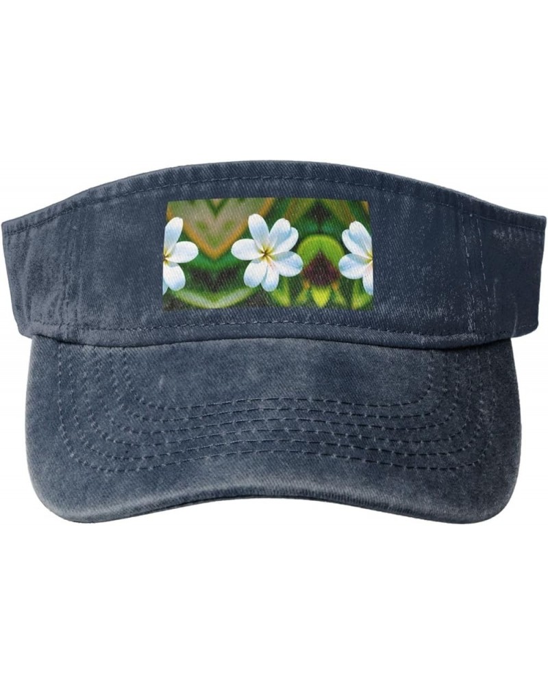 Hawaii Flower Adult Sunscreen Visor Hats Womens Men Wide Brim Beach Sun Visor Hat Open Top Design Navy Blue $10.14 Visors