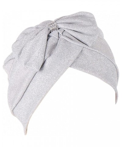 Women Muslim Turban Hatbow Hair Bonnet Head Scarf Wrap Cover Breathable Hats for Men Silver $6.61 Skullies & Beanies