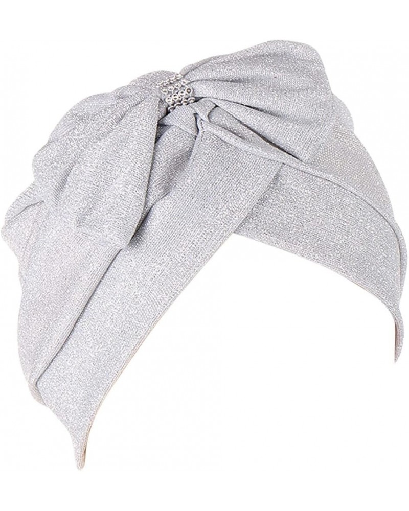 Women Muslim Turban Hatbow Hair Bonnet Head Scarf Wrap Cover Breathable Hats for Men Silver $6.61 Skullies & Beanies