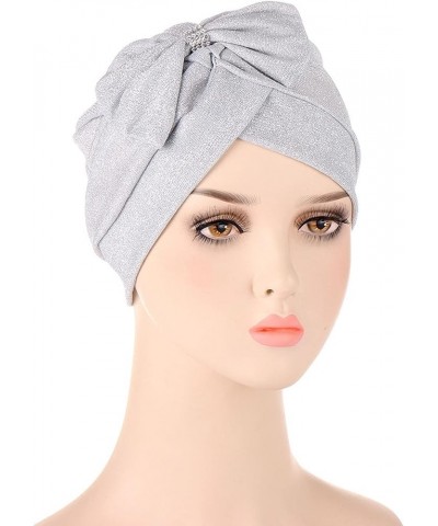 Women Muslim Turban Hatbow Hair Bonnet Head Scarf Wrap Cover Breathable Hats for Men Silver $6.61 Skullies & Beanies