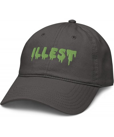 Illest Green Dripping Letters Adjustable Baseball Hat Asphalt Grey $11.34 Baseball Caps