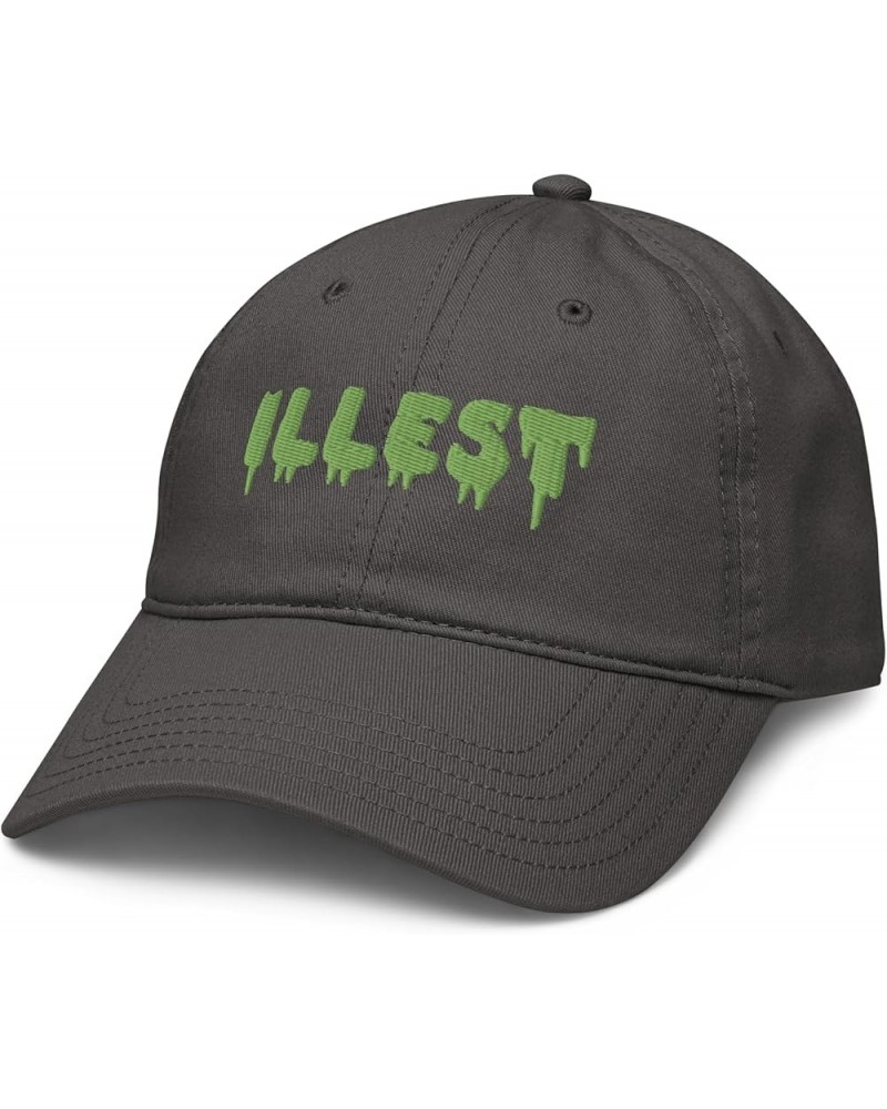 Illest Green Dripping Letters Adjustable Baseball Hat Asphalt Grey $11.34 Baseball Caps