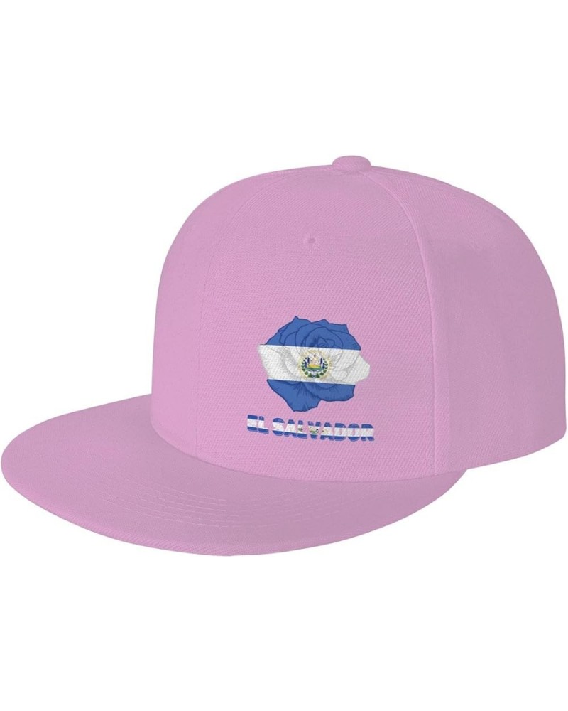 Snapback Baseball Cap Rose Flower El Salvador Flag Classic Dad Trucker Flat Bill Brim Hat Pink $10.49 Baseball Caps