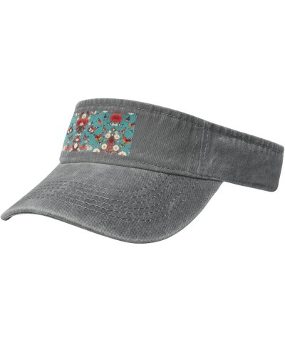 Hen Flying Butterflies Among Flowers Adult Sunscreen Visor Hats Womens Men Wide Brim Beach Sun Visor Hat Open Top Design Gray...