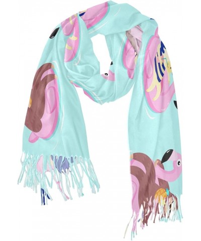 Watercolor Tropical Cute Sloth Womens Shawl Wraps Fashion Soft Scarf Oversized Pashmina Shawls Summer Unicorn Sloth Duck Teal...