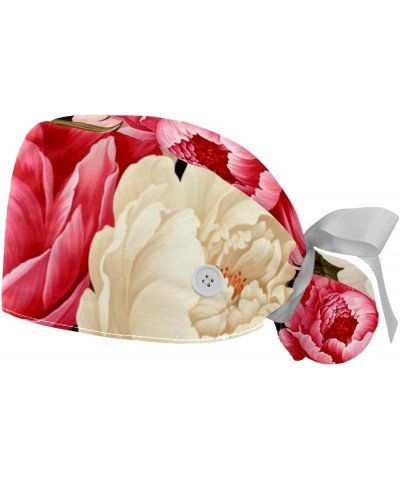 Flower Floral Pattern 2 Pcs Scrub Cap Working Cap with Buttons One Size Adjustable Nurse Hat for Woman Man Color 4 $13.19 Sku...