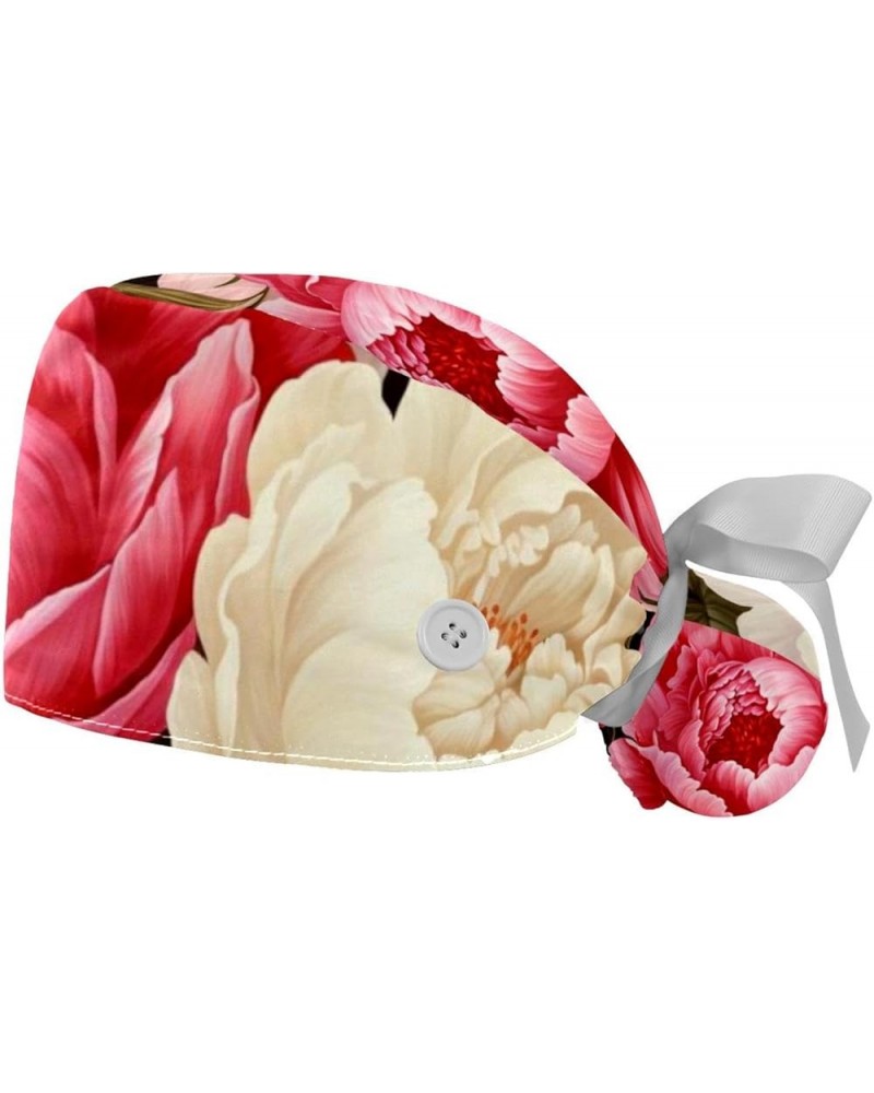 Flower Floral Pattern 2 Pcs Scrub Cap Working Cap with Buttons One Size Adjustable Nurse Hat for Woman Man Color 4 $13.19 Sku...