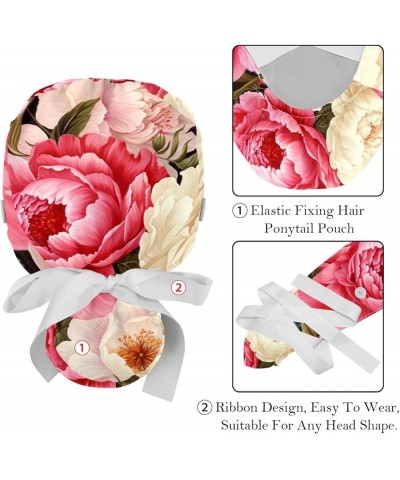 Flower Floral Pattern 2 Pcs Scrub Cap Working Cap with Buttons One Size Adjustable Nurse Hat for Woman Man Color 4 $13.19 Sku...