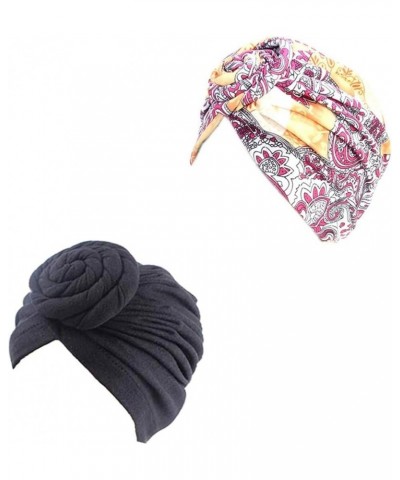 Women Pattern Knot Headwrap Sleep Pre-Tied Bonnet Chemo Cap Hair Loss Hat Solid Head Colors-1+ Black $14.39 Skullies & Beanies