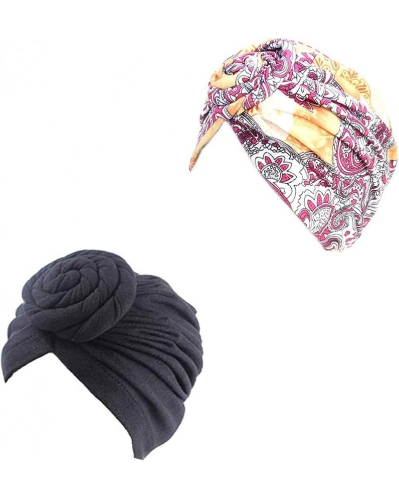 Women Pattern Knot Headwrap Sleep Pre-Tied Bonnet Chemo Cap Hair Loss Hat Solid Head Colors-1+ Black $14.39 Skullies & Beanies