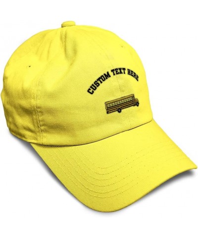 Custom Soft Baseball Cap School Bus B Embroidery Bus School Bus Twill Cotton Dad Hats for Men & Women Yellow Personalized Tex...