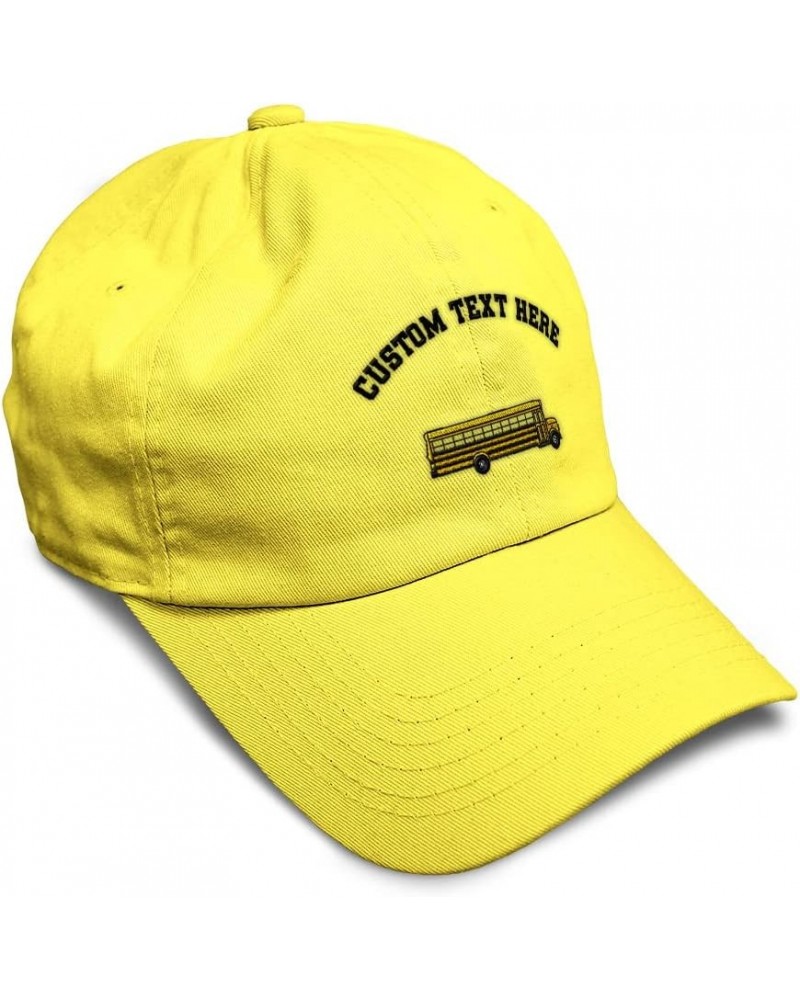 Custom Soft Baseball Cap School Bus B Embroidery Bus School Bus Twill Cotton Dad Hats for Men & Women Yellow Personalized Tex...