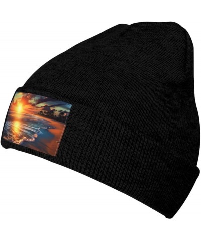 Sunset Beach Printed Beanie Hat for Women Men,Acrylic Knit Hats,Winter Warm Hats,Soft Knit Ski Hats Unisex Black $13.96 Skull...