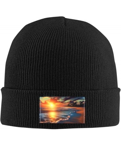 Sunset Beach Printed Beanie Hat for Women Men,Acrylic Knit Hats,Winter Warm Hats,Soft Knit Ski Hats Unisex Black $13.96 Skull...