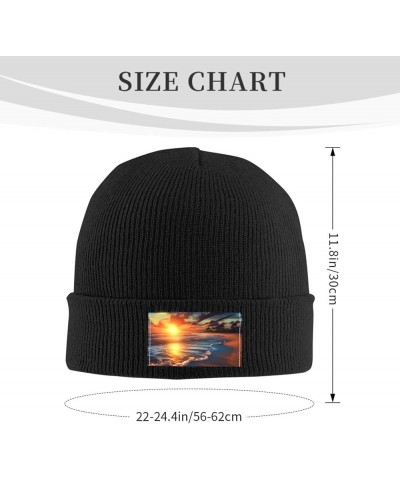 Sunset Beach Printed Beanie Hat for Women Men,Acrylic Knit Hats,Winter Warm Hats,Soft Knit Ski Hats Unisex Black $13.96 Skull...