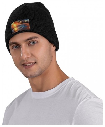 Sunset Beach Printed Beanie Hat for Women Men,Acrylic Knit Hats,Winter Warm Hats,Soft Knit Ski Hats Unisex Black $13.96 Skull...