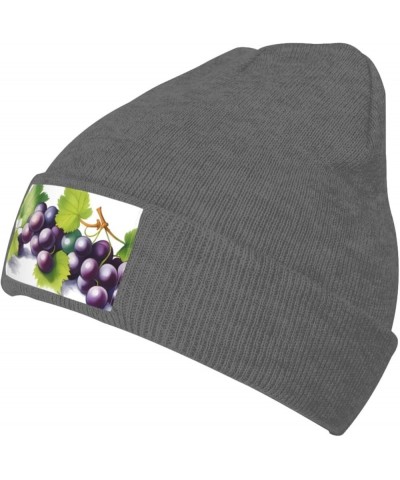 Black Warm Knit Hat Purple and Green Grapes Prints Soft Good Elasticity Suitable for Outdoor Sports Deep Heather $10.75 Skull...