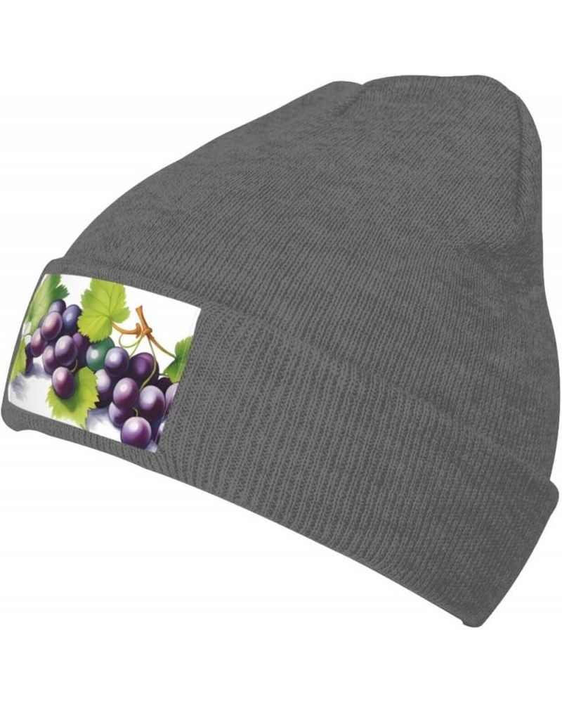 Black Warm Knit Hat Purple and Green Grapes Prints Soft Good Elasticity Suitable for Outdoor Sports Deep Heather $10.75 Skull...