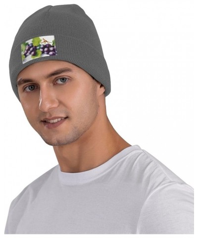 Black Warm Knit Hat Purple and Green Grapes Prints Soft Good Elasticity Suitable for Outdoor Sports Deep Heather $10.75 Skull...