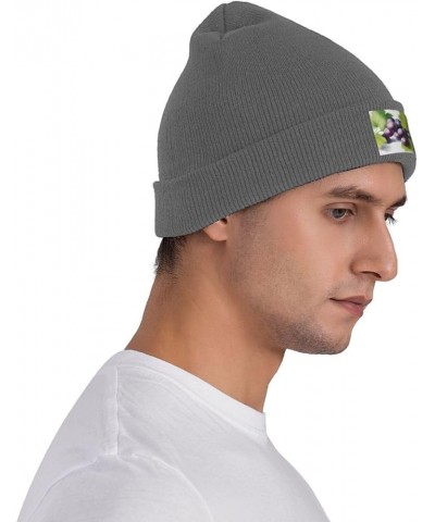 Black Warm Knit Hat Purple and Green Grapes Prints Soft Good Elasticity Suitable for Outdoor Sports Deep Heather $10.75 Skull...