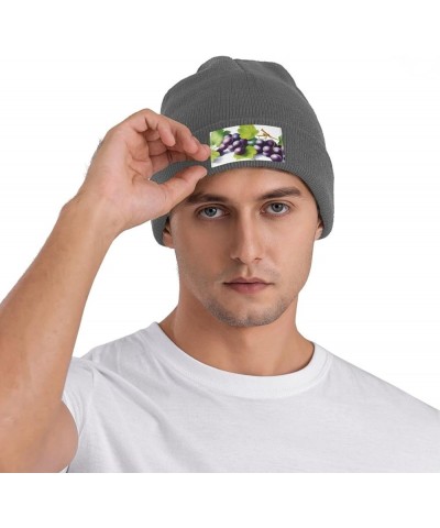 Black Warm Knit Hat Purple and Green Grapes Prints Soft Good Elasticity Suitable for Outdoor Sports Deep Heather $10.75 Skull...