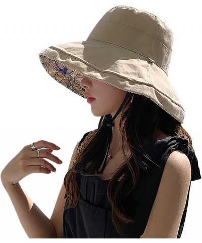 Reversible Wide Brim Bucket Hat for Women UV Protection Cotton Fisherman Cap Packable Summer Beach Sun Hat Khaki $9.59 Bucket...