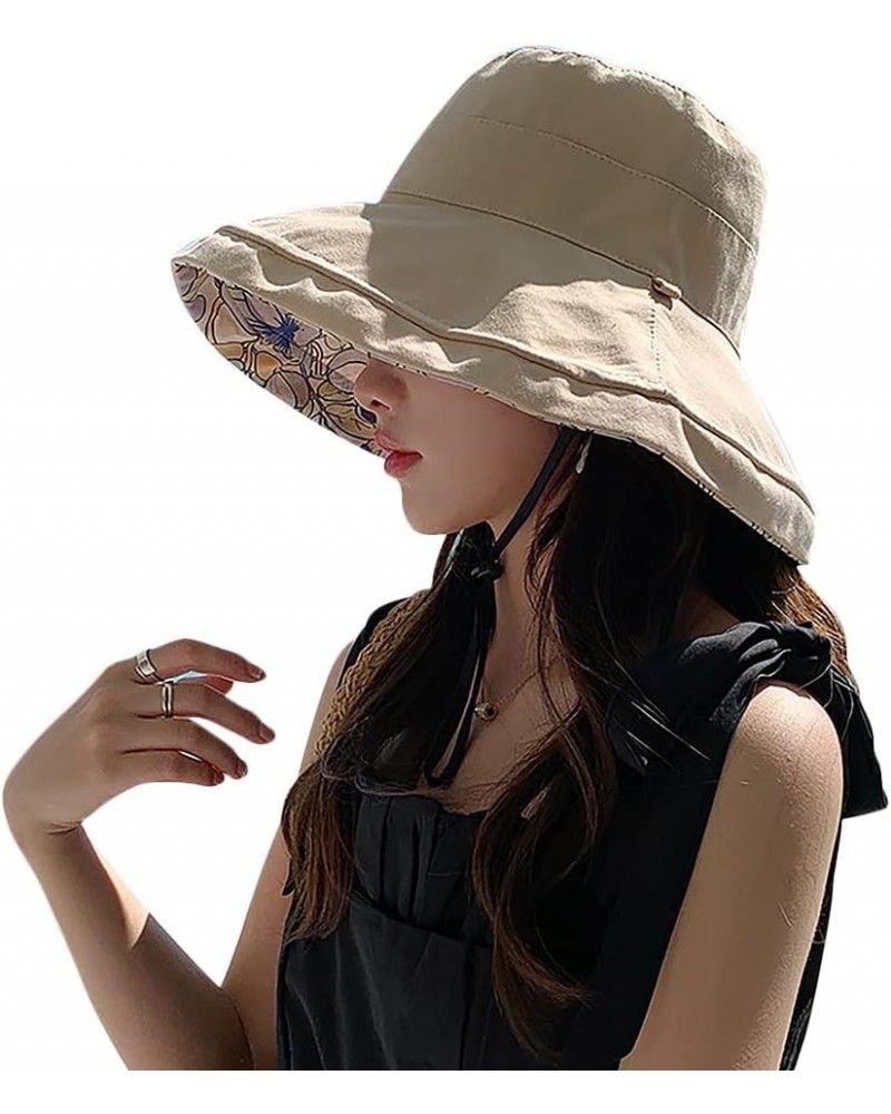 Reversible Wide Brim Bucket Hat for Women UV Protection Cotton Fisherman Cap Packable Summer Beach Sun Hat Khaki $9.59 Bucket...