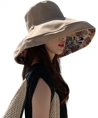 Reversible Wide Brim Bucket Hat for Women UV Protection Cotton Fisherman Cap Packable Summer Beach Sun Hat Khaki $9.59 Bucket...