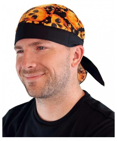 American Made Skull Caps Doo Rags Do Rag Durag Headwrap Head Wraps Skullies - Made in The USA! Tossed Orange Skulls With Blac...