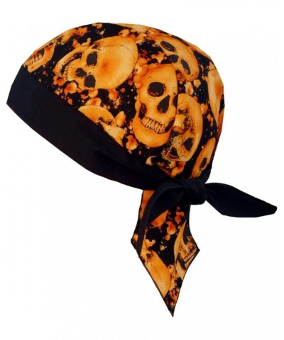 American Made Skull Caps Doo Rags Do Rag Durag Headwrap Head Wraps Skullies - Made in The USA! Tossed Orange Skulls With Blac...