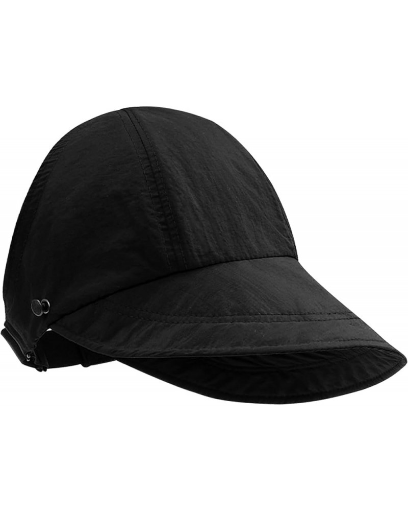 Visor Brim Sun Hat for Women,Solid Quick-Dry Baseball Caps Summer Beach Hat Sun Protection Cap Outdoor Golf Medium Black-pony...