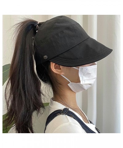 Visor Brim Sun Hat for Women,Solid Quick-Dry Baseball Caps Summer Beach Hat Sun Protection Cap Outdoor Golf Medium Black-pony...