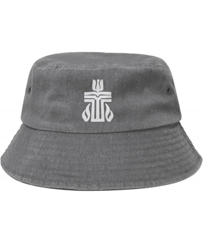 Presbyterian Church USA Cross Washed Cowboy Bucket Hat,Denim Cotton Outdoor Sun Hat Flat Top Cap for Fishing Hiking Gray $9.6...