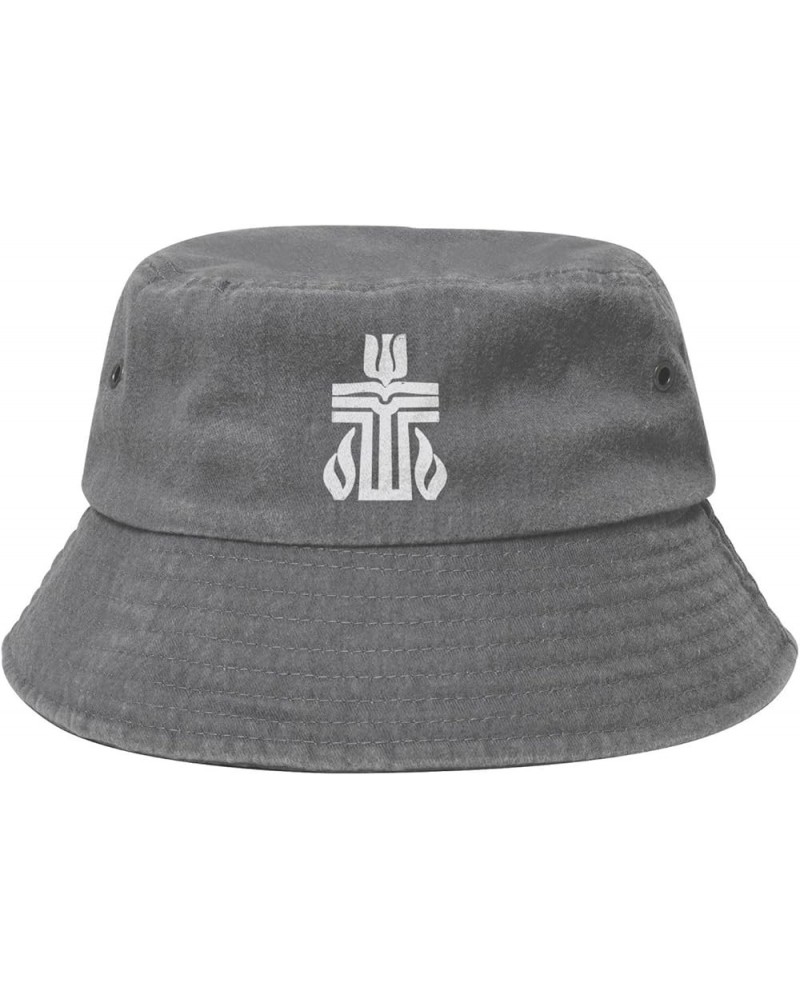 Presbyterian Church USA Cross Washed Cowboy Bucket Hat,Denim Cotton Outdoor Sun Hat Flat Top Cap for Fishing Hiking Gray $9.6...