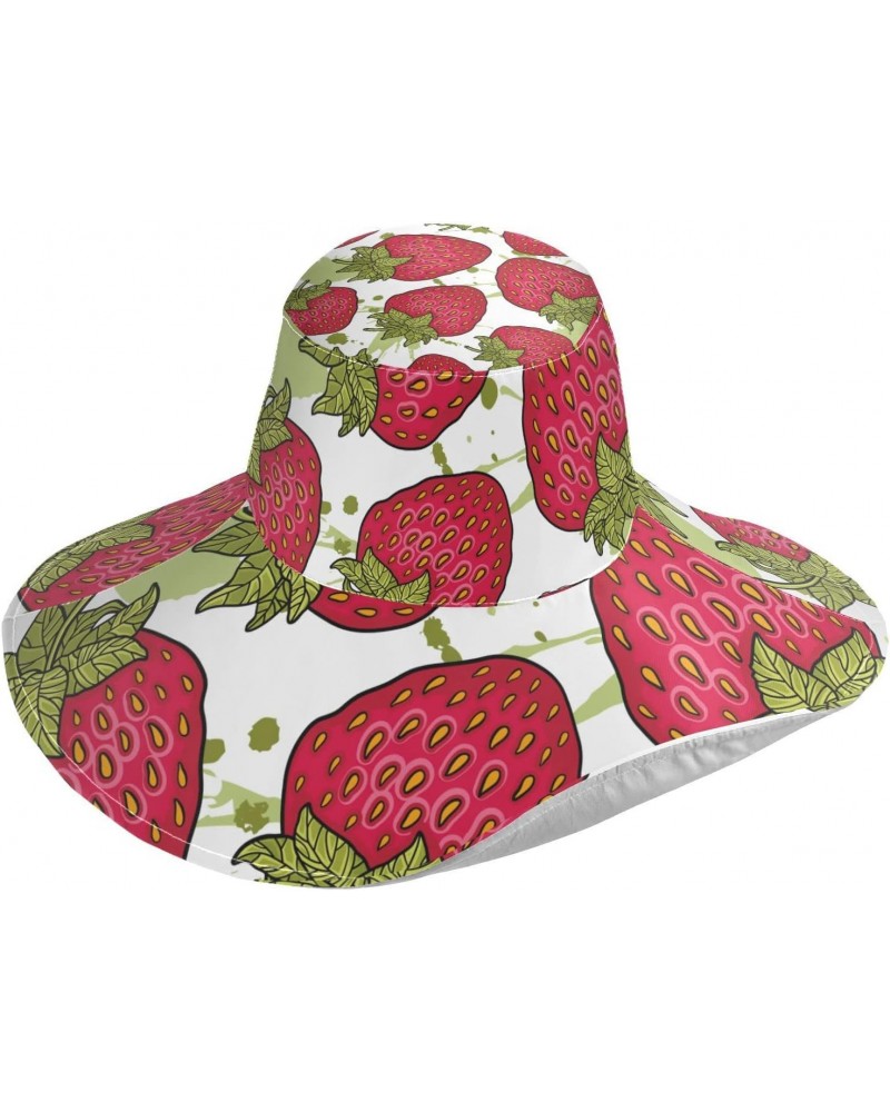 Women's Foldable Floppy Travel Beach Sun Visor Hat Strawberries Wide Brim Visor Waterproof(236ri3a) $13.79 Sun Hats