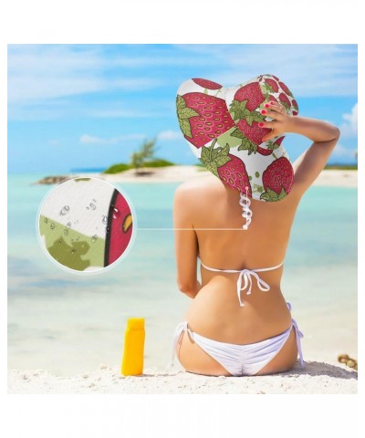 Women's Foldable Floppy Travel Beach Sun Visor Hat Strawberries Wide Brim Visor Waterproof(236ri3a) $13.79 Sun Hats