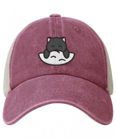 Cute Cat Baseball Cap for Women Mens Hats Retro Mesh Caps Dad Hat Red $12.38 Baseball Caps