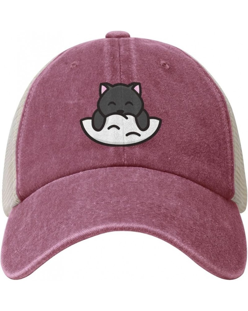 Cute Cat Baseball Cap for Women Mens Hats Retro Mesh Caps Dad Hat Red $12.38 Baseball Caps