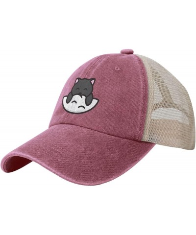 Cute Cat Baseball Cap for Women Mens Hats Retro Mesh Caps Dad Hat Red $12.38 Baseball Caps