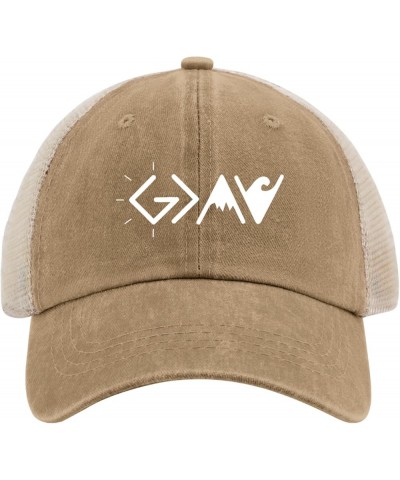 Dad Hat God is Greater Than The Highs and Lows Trucker Hat Women Funny Mesh Cap for Summer Khaki $12.71 Baseball Caps