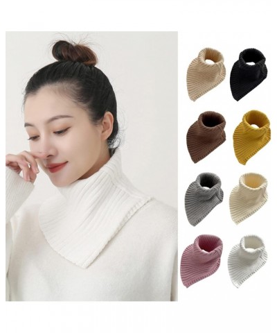 Women Winter Rib Knit Turtleneck Faux Collar Solid Color Detachable Triangular Scarf Wrap Windproof Neck Warmer Faux T Aprico...