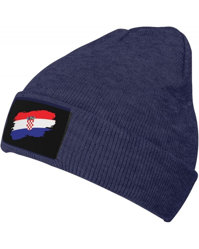 Croatia Flag Beanie Hats Soft Stretch Fishing Caps Winter Warm Women Mans Pullover Hat Navy Blue $12.83 Skullies & Beanies