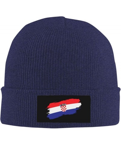 Croatia Flag Beanie Hats Soft Stretch Fishing Caps Winter Warm Women Mans Pullover Hat Navy Blue $12.83 Skullies & Beanies