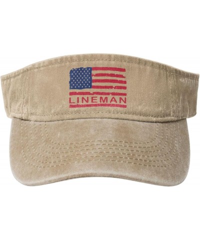 Lineman with USA Flag Sun Visor Hats for Women Men Sun Hat Cotton Golf Hat Vintage Baseball Cap Natural $14.78 Visors