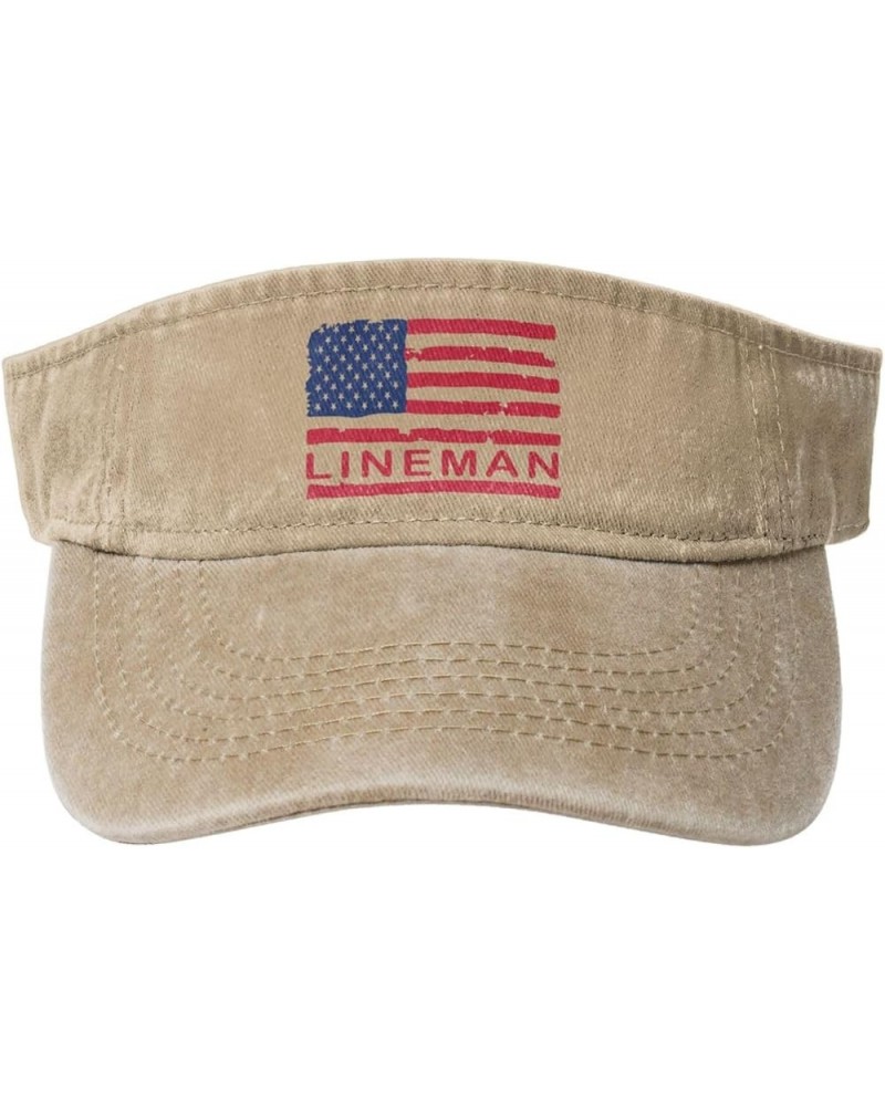 Lineman with USA Flag Sun Visor Hats for Women Men Sun Hat Cotton Golf Hat Vintage Baseball Cap Natural $14.78 Visors