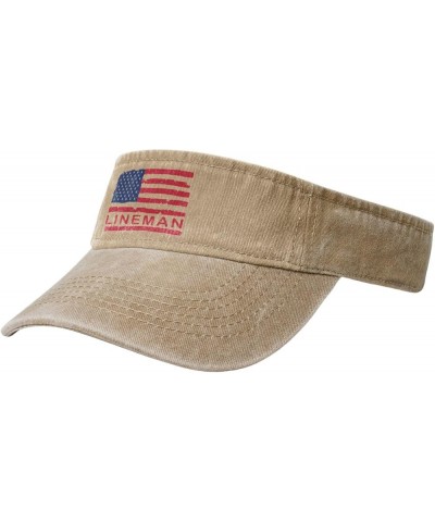 Lineman with USA Flag Sun Visor Hats for Women Men Sun Hat Cotton Golf Hat Vintage Baseball Cap Natural $14.78 Visors