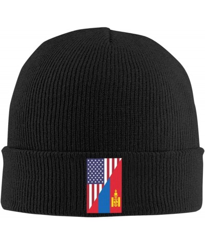 America Mongolia Friendship Flag Cozy Knitted Hat for Winter - Warm Comfort Black Black $10.62 Skullies & Beanies