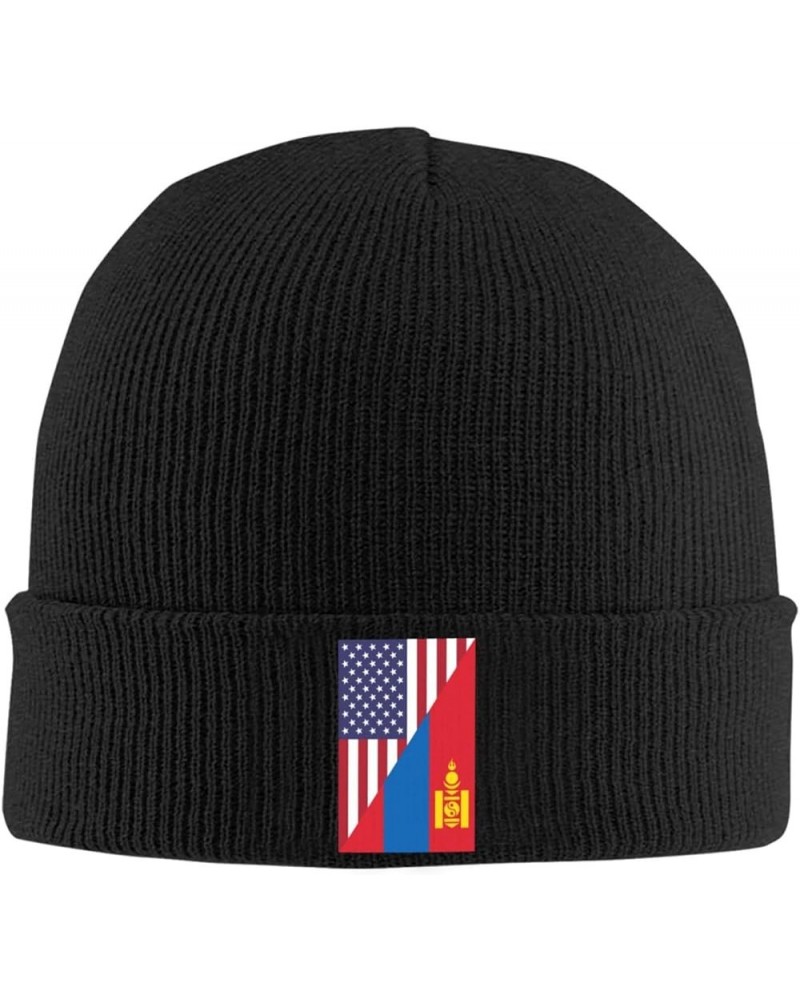 America Mongolia Friendship Flag Cozy Knitted Hat for Winter - Warm Comfort Black Black $10.62 Skullies & Beanies